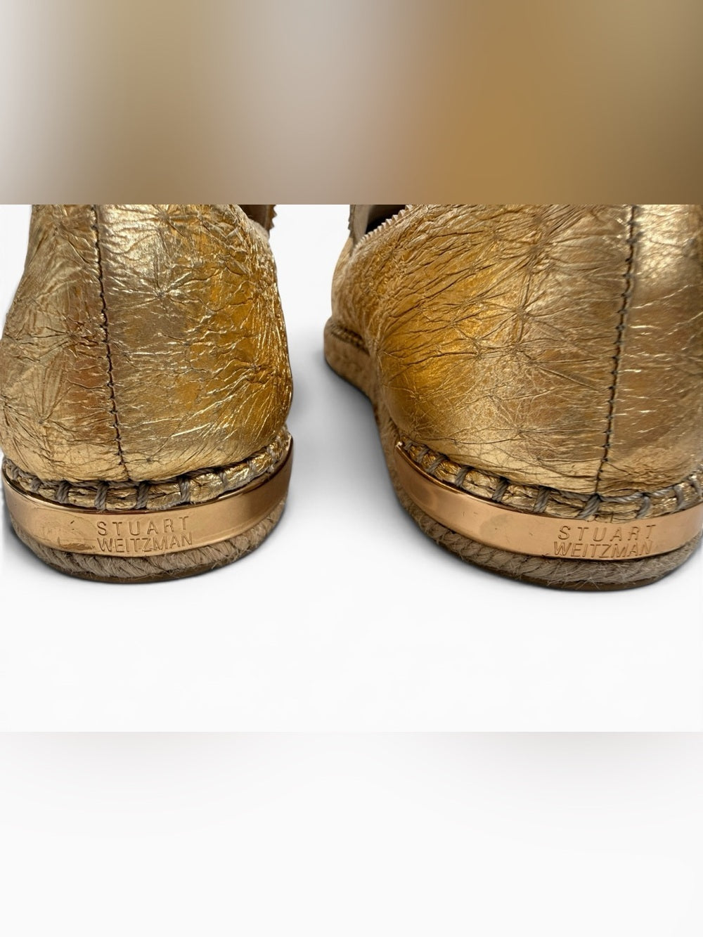 Stuart Weitzman Gold Leather Espadrille Flats Women's Size 8 Metallic Shoes - view 9