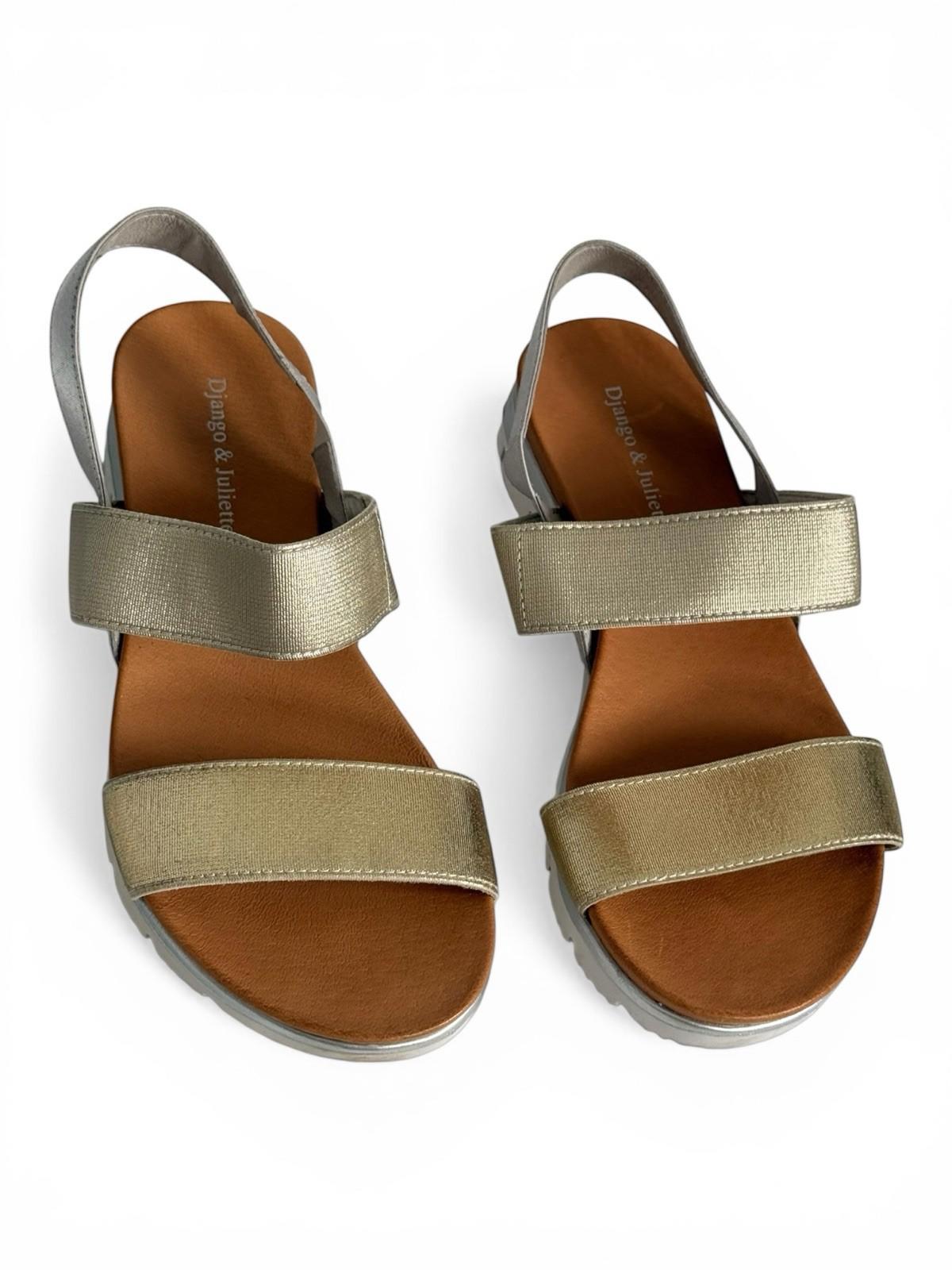 Django Juliette Lellie DJ Gold Elastic Strap Sandals Size Women 37 US 6.5 Flats