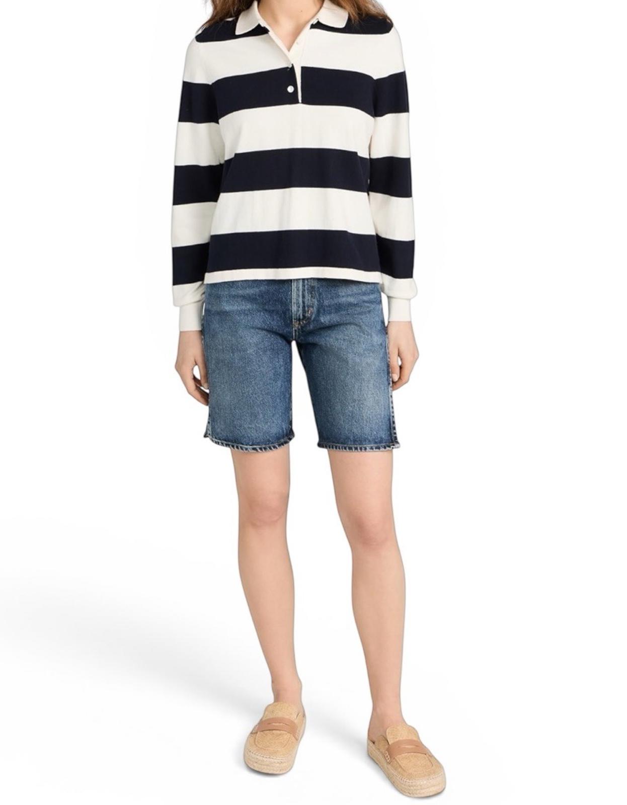 Wyeth Navy White Striped Knit Polo Sweater Cotton Cashmere Womens XS Preppy Top - view 4