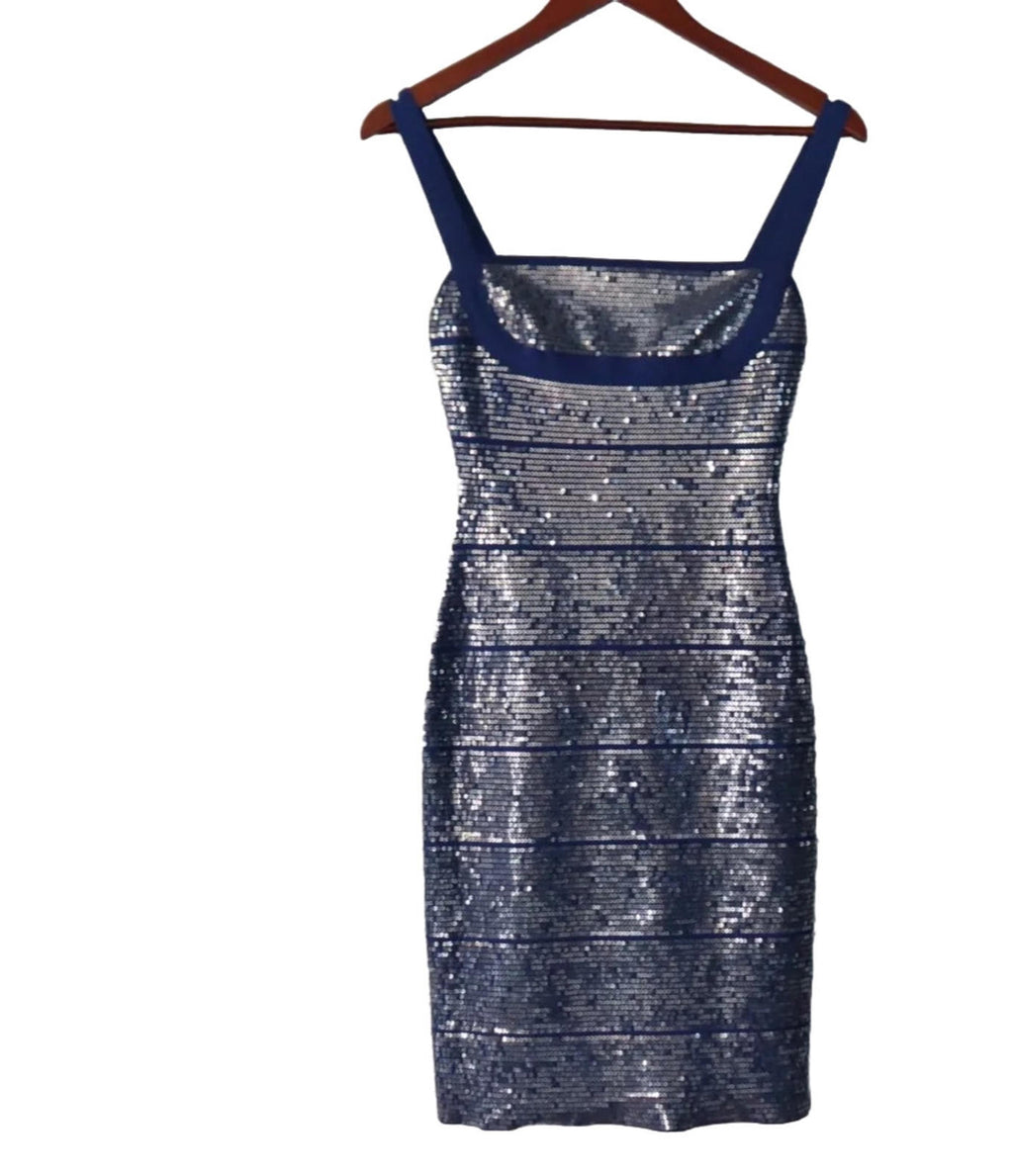 Herve Leger Women Small Ultramarine Blue Katherine Dress Sequin Y2K Bodycon Mini - view 9