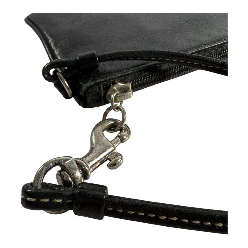 Coach Black Leather Buckle Wristlet Pouch Classic Contrast Stitch Small Bag - view 7