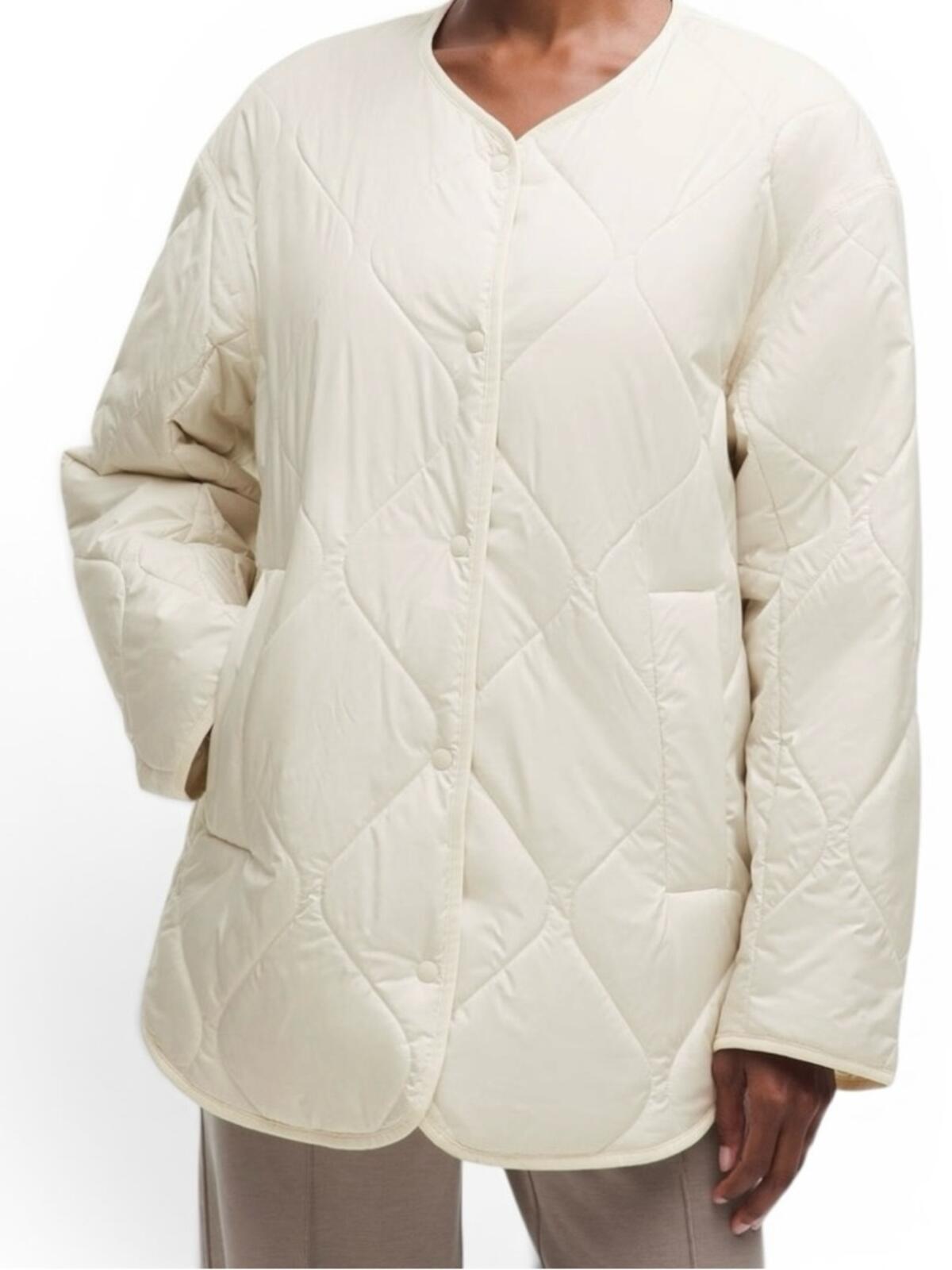 Lululemon Quilted Insulated Jacket Womens Small Beige Snap Front LW4CNBS