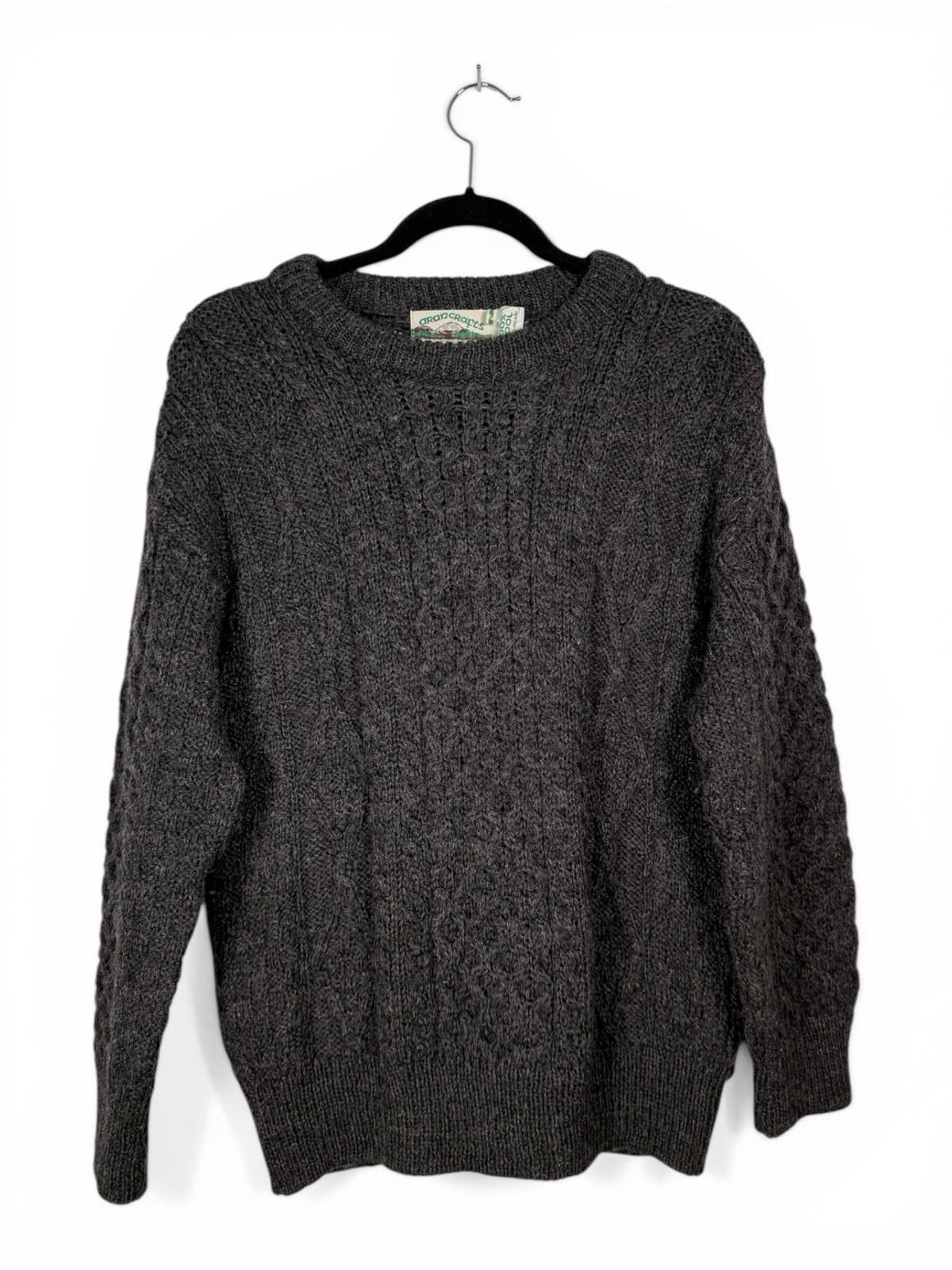 Aran Crafts Ireland Women's Small Charcoal Grey 100% Wool Cable Knit Sweater Top - view 2