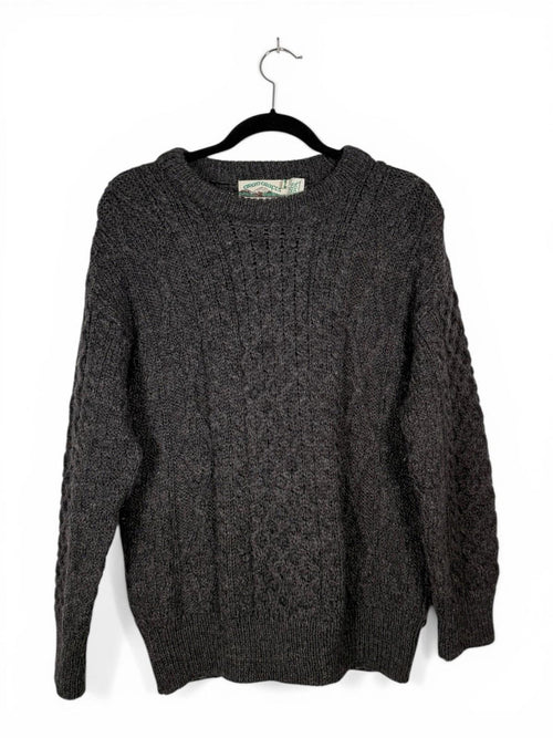 Aran Crafts Ireland Women's Small Charcoal Grey 100% Wool Cable Knit Sweater Top - view 2
