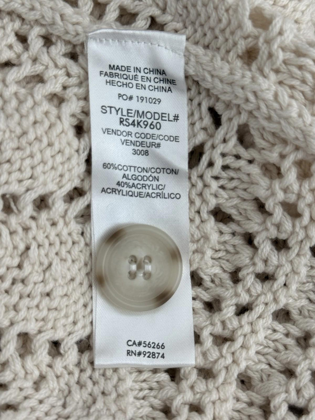 Splendid Dallas Open Knit Cardigan Cream Cotton Button Womens Small Sweater Top - view 6