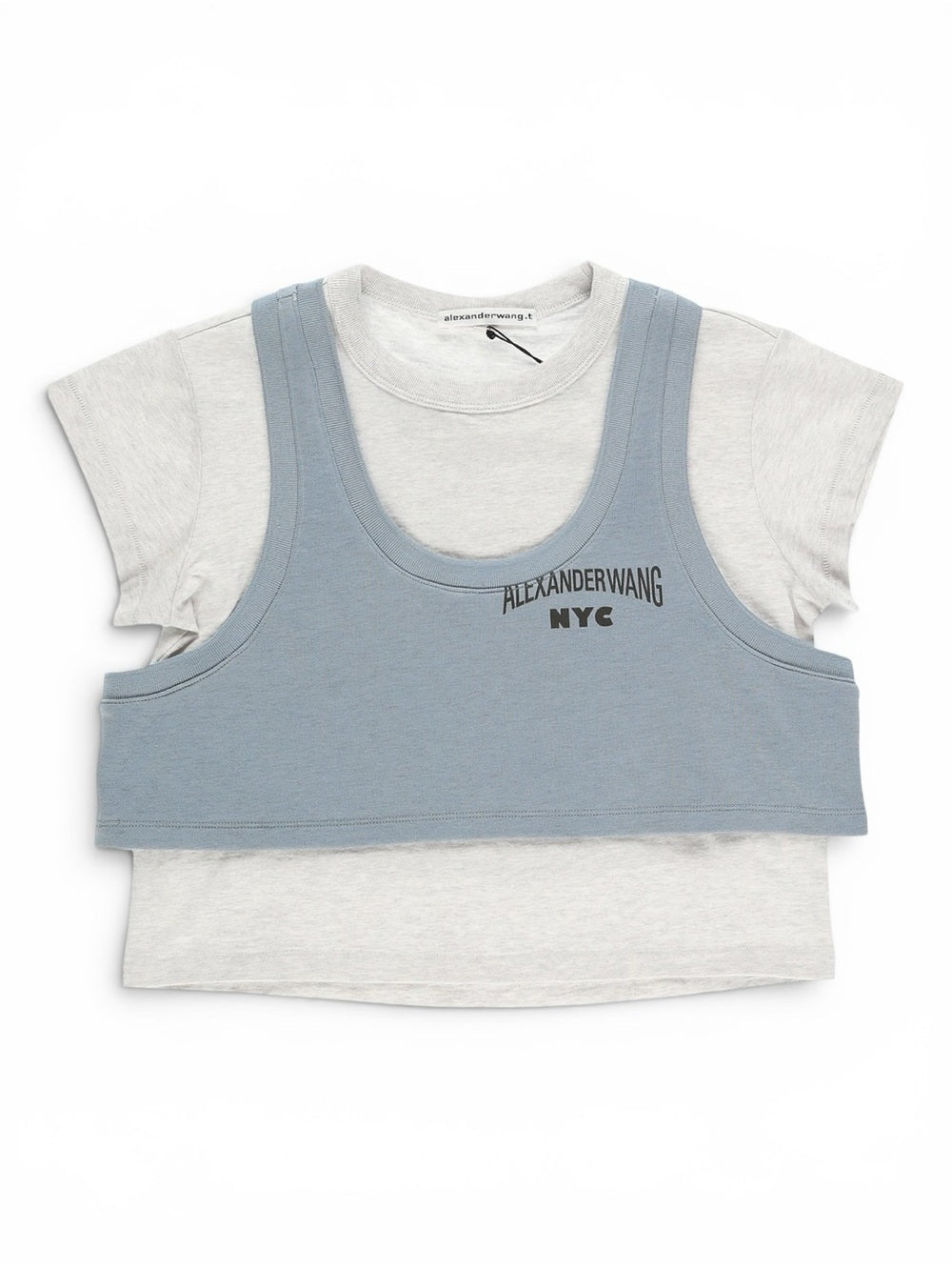 Alexander Wang Bi Layer Crop Top Sea Blue Layered Tee Size Small EU 38 Women’s - view 3
