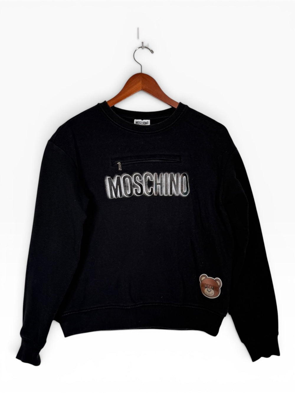 Moschino Logo Sweatshirt Teddybear Patch Zip Pocket Black Women's XS Small Shirt - view 4
