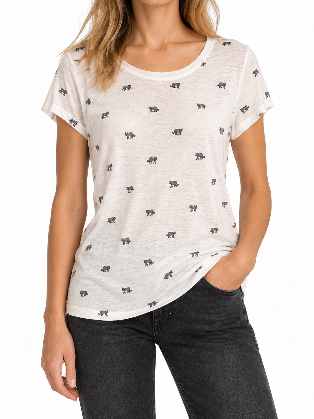 rag & bone/JEAN Leopard Print Cotton Tee Women’s Large White