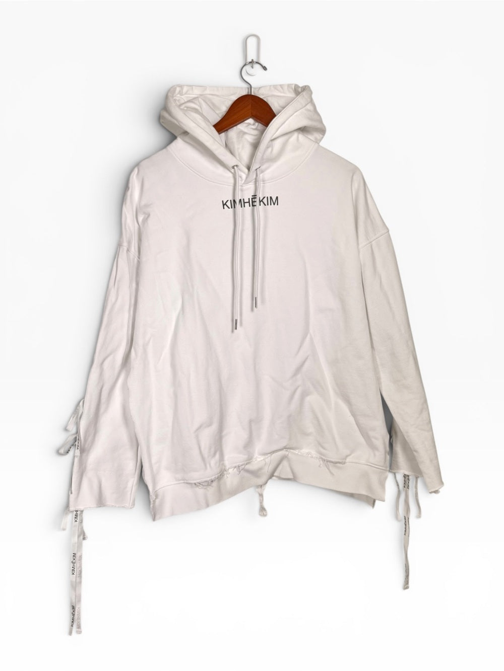 KIMHĒKIM White Oversized Hoodie Ribbon Tie Distressed Hem Women's Medium Sweater - view 3