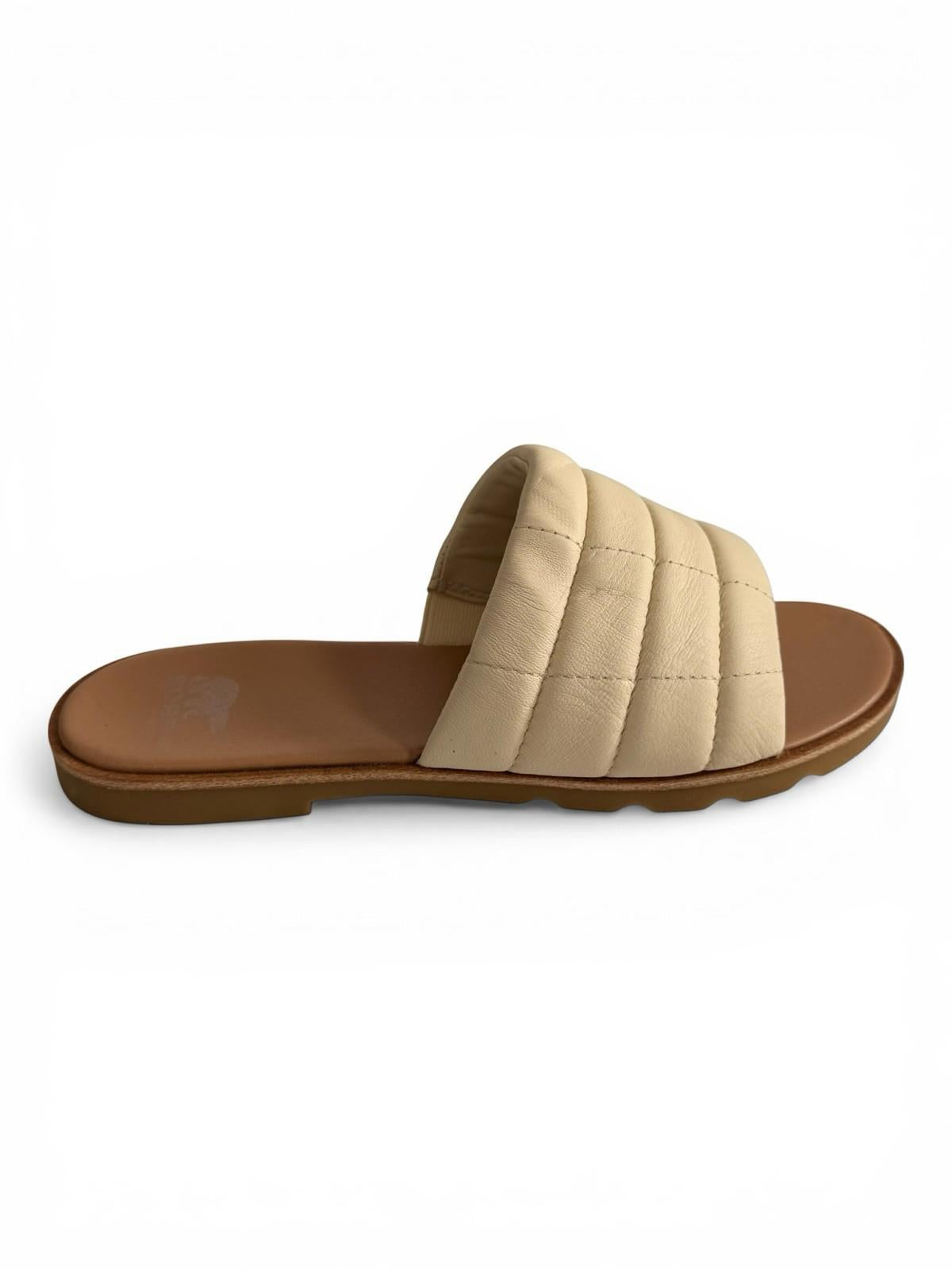 Sorel Ella III Slide Sandals Ivory Leather Puffer Strap Slides Size 7.5 Flats - view 2