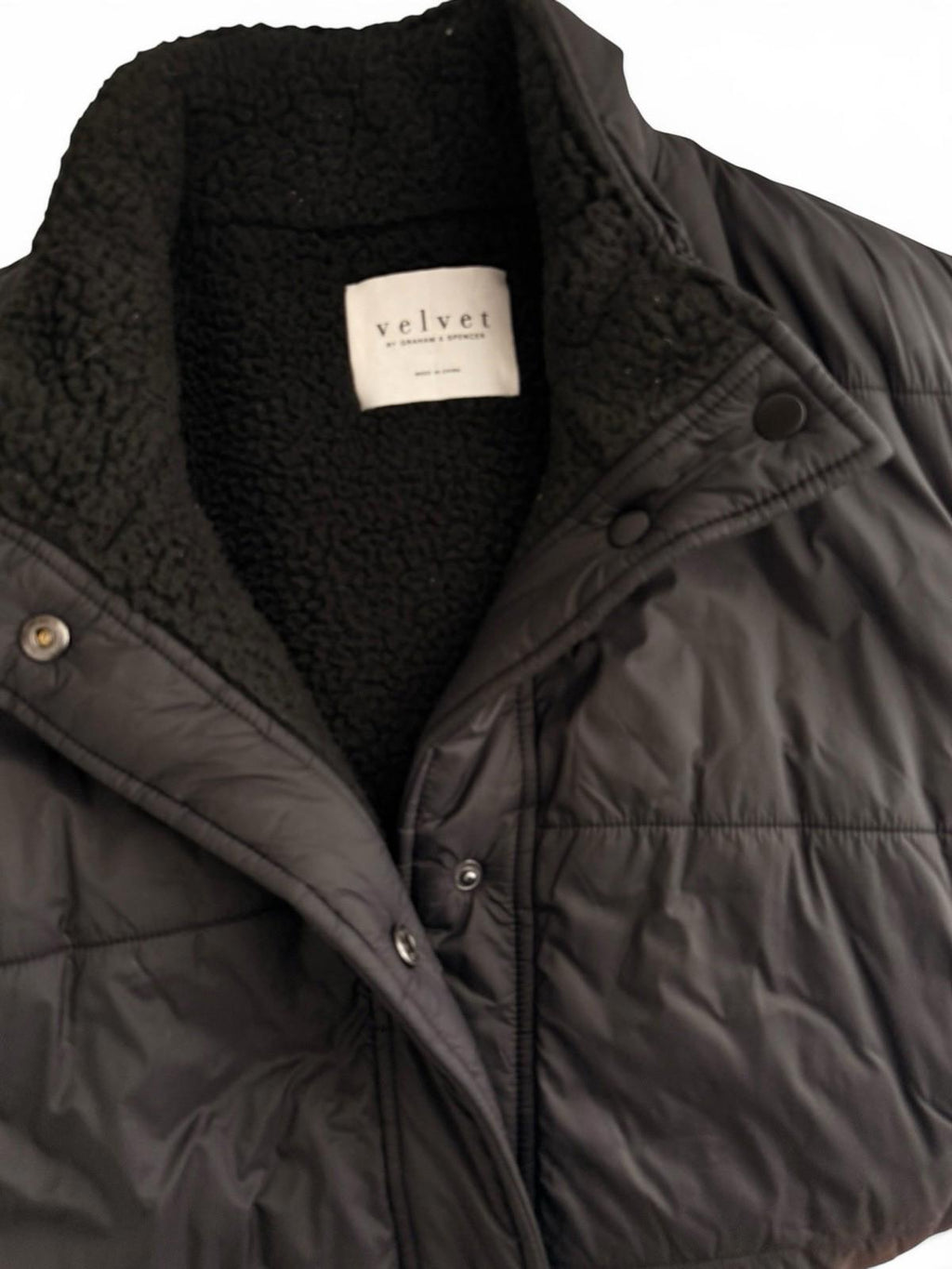 Velvet Graham Spencer Reversible Sherpa Vest Black Puffer Womens Small Cozy Zip - view 5