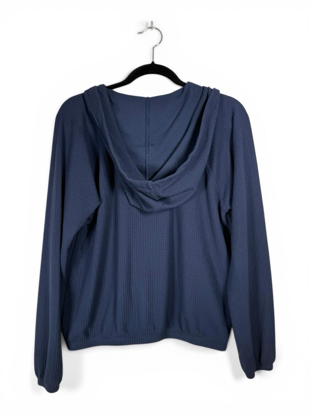 Lilla P Women's Small Zip Front Kangaroo Pocket Hoodie Navy Waffle Knit Jacket - view 5
