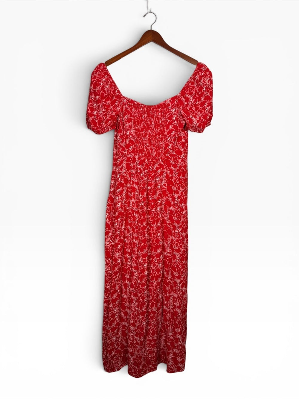 & Other Stories Red Floral Ruched Midi Dress Women EU 38 US 8 Viscose Side Slit - view 11