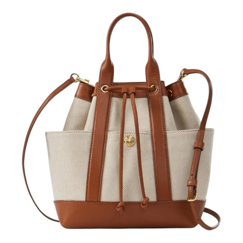 Veronica Beard Goody Bag Canvas Leather Bucket Natural Hazel Neutral Crossbody - view 3