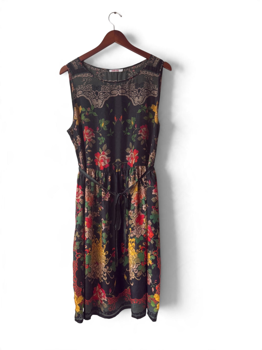 Johnny Was black floral silk dress