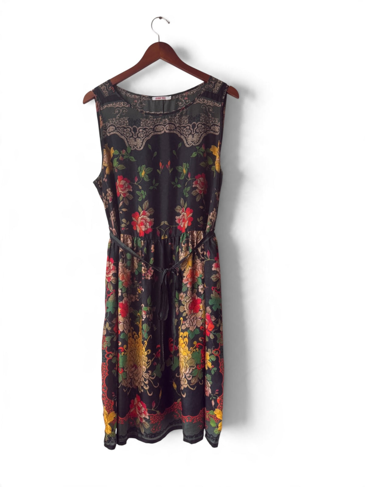 Johnny Was black floral silk dress