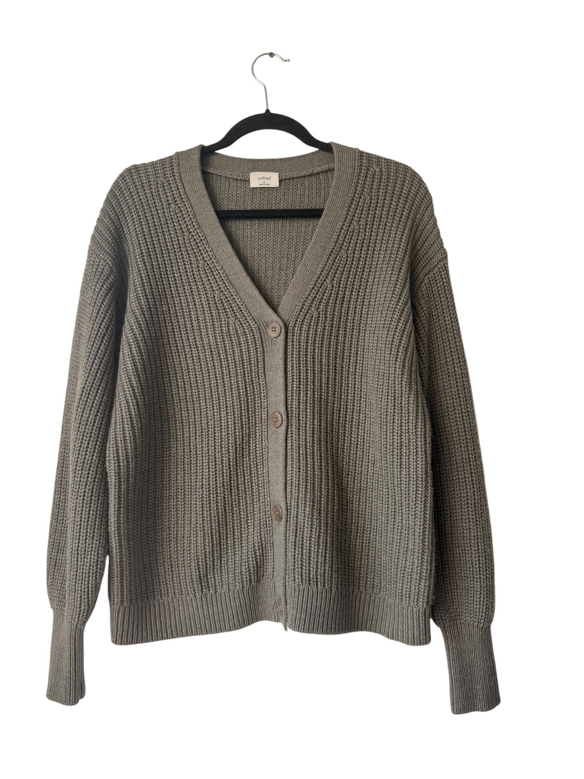 Aritzia Wilfred Green Cortado Cardigan Extra Small V-Neck Sweater