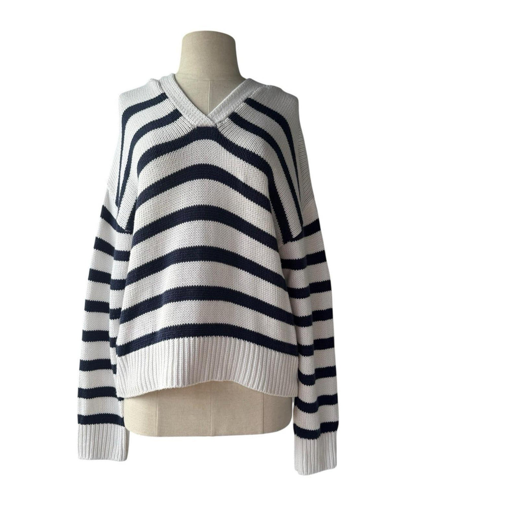 One Grey Day Leni Hoodie Navy Combo Striped Cotton Silk Knit Sweater Women’s XS - view 8