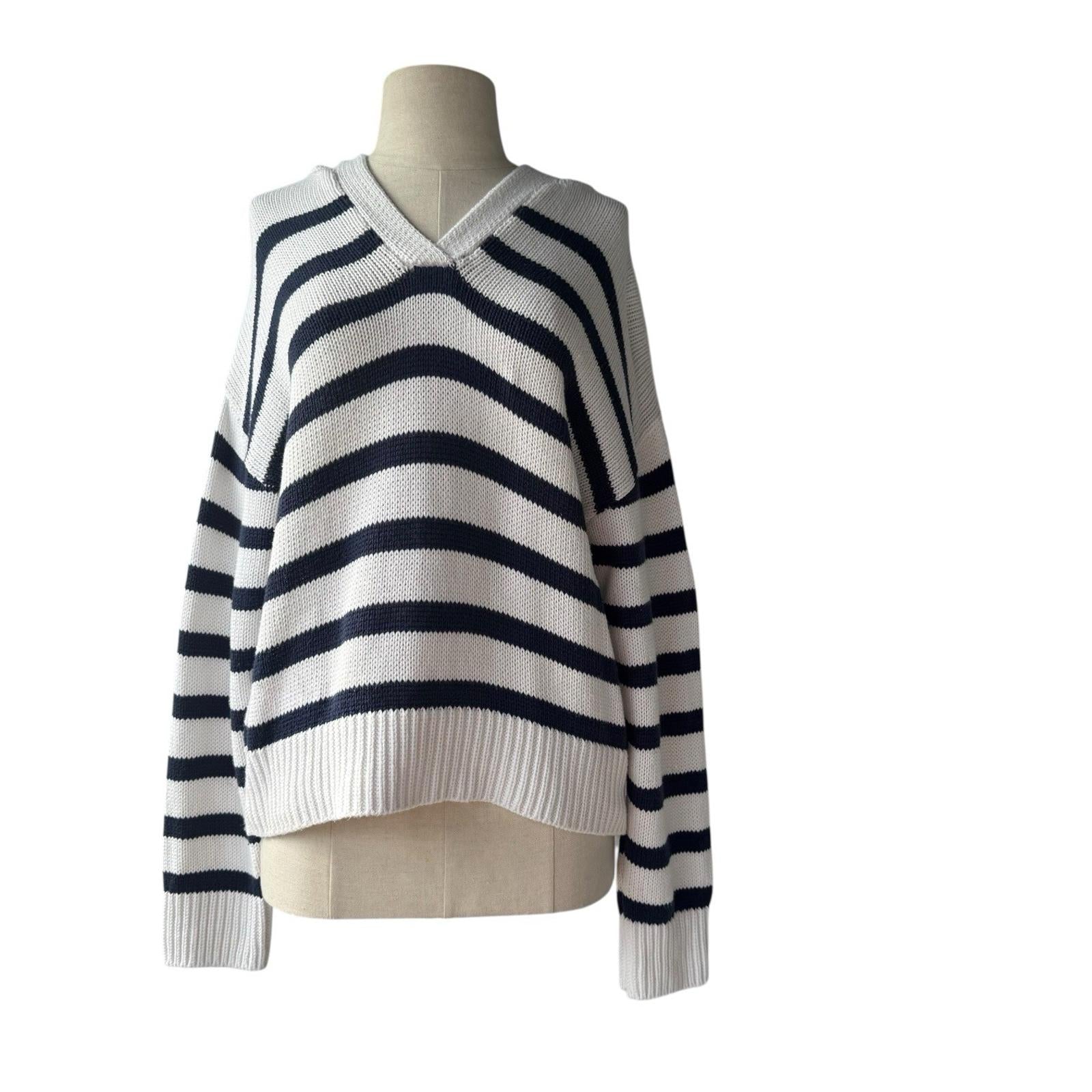 One Grey Day Leni Hoodie Navy Combo Striped Cotton Silk Knit Sweater Women’s XS - view 8