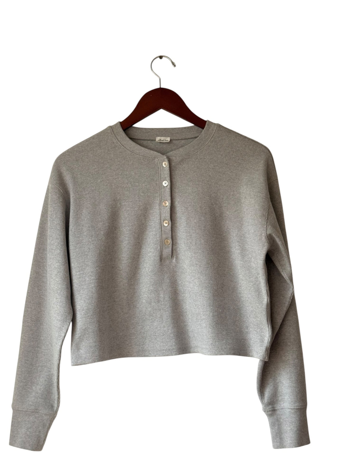 Aritzia Wilfred Free Mavis Grey Henley Long Sleeve Top Small