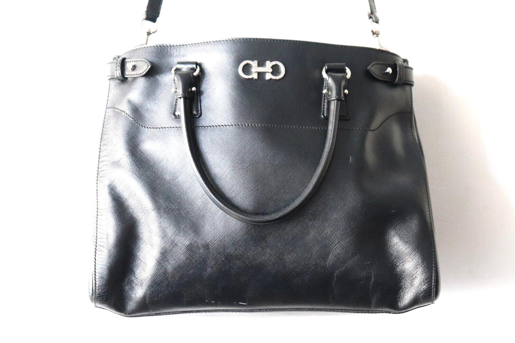 Salvatore Ferragamo Womens Large Black Saffiano Leather Batik Tote Bag Crossbody - view 3