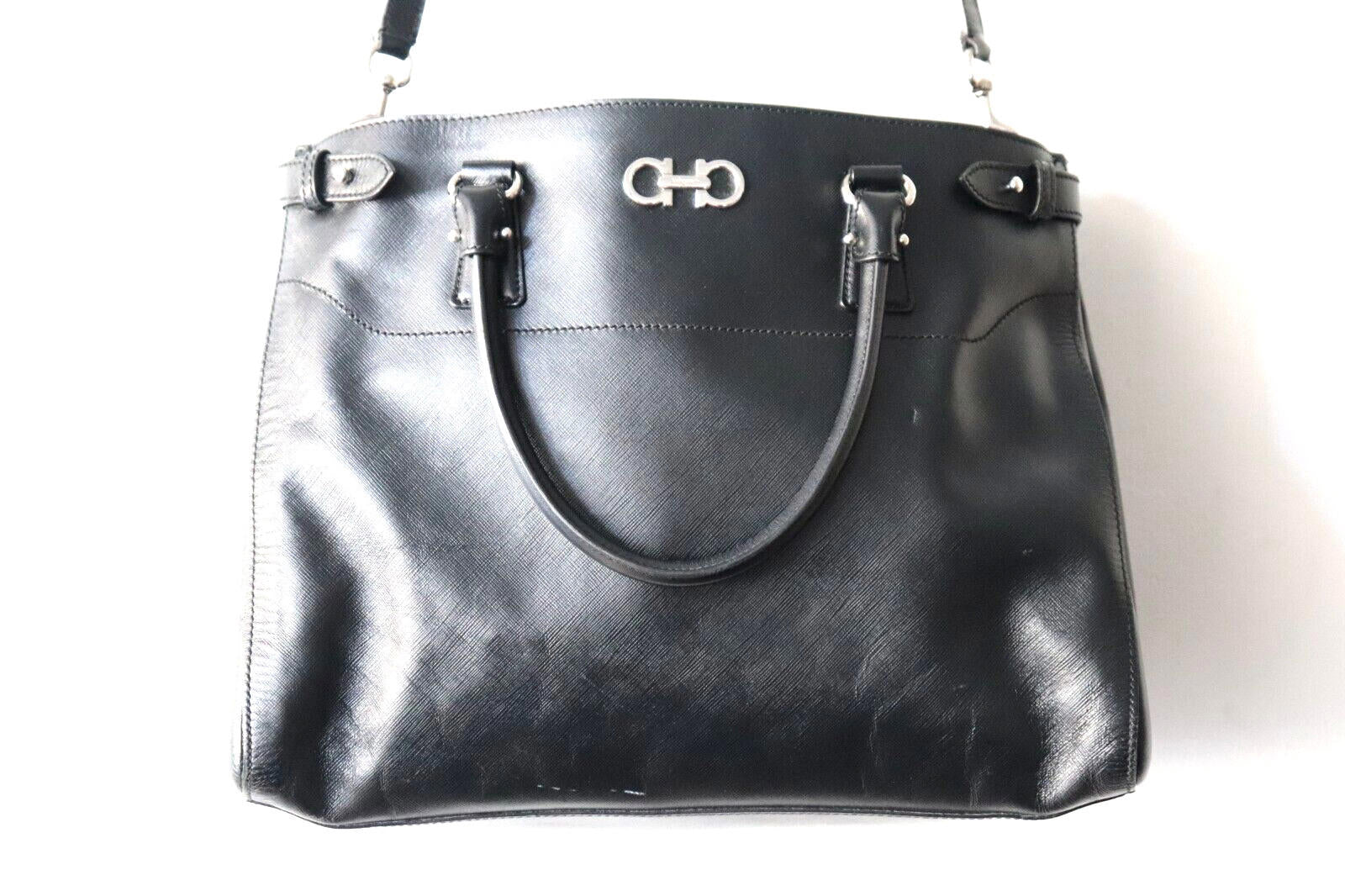 Salvatore Ferragamo Womens Large Black Saffiano Leather Batik Tote Bag Crossbody - view 3