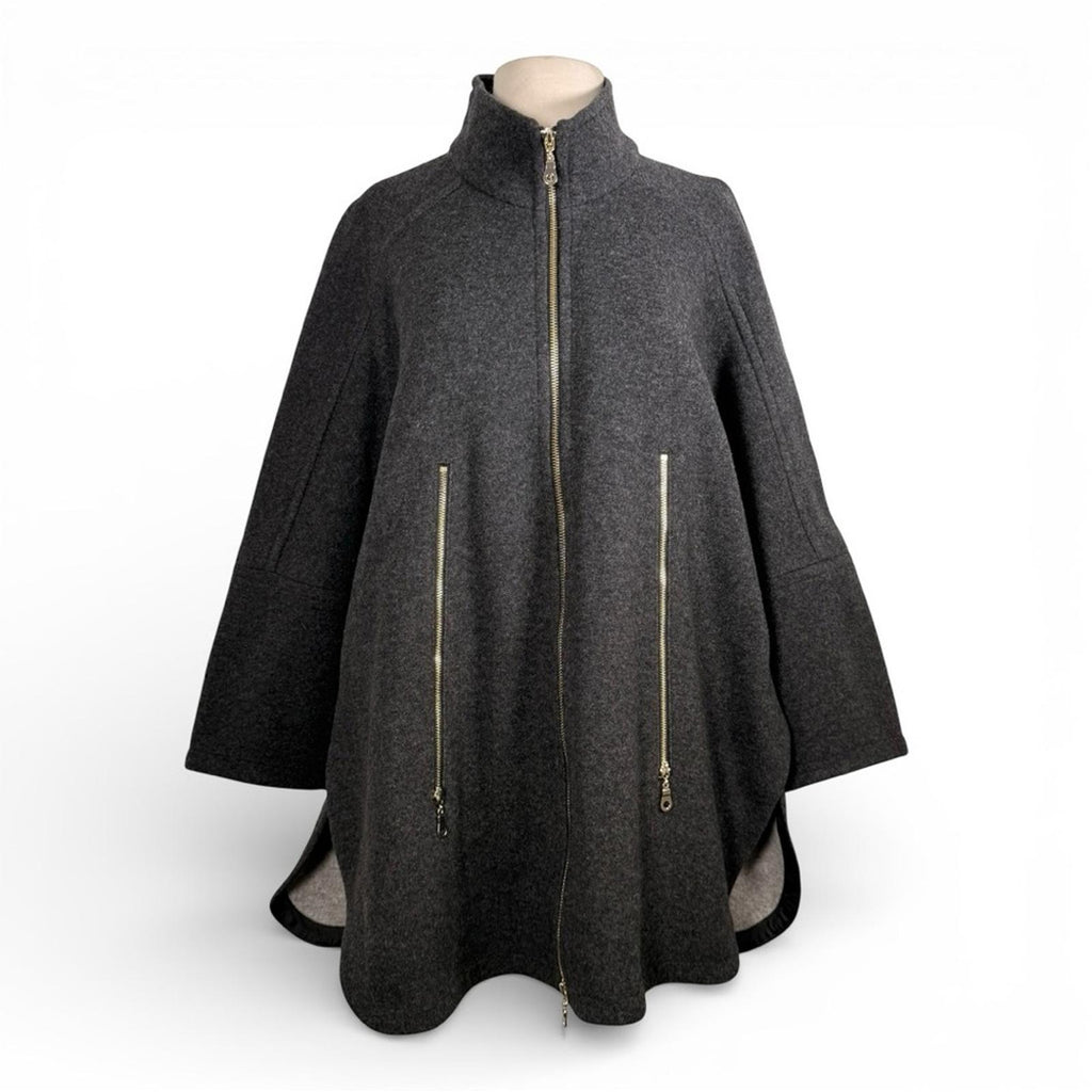 Gerry Weber Edition Wool Blend Cape Poncho Jacket Gray Zip Front Size 38 US 8