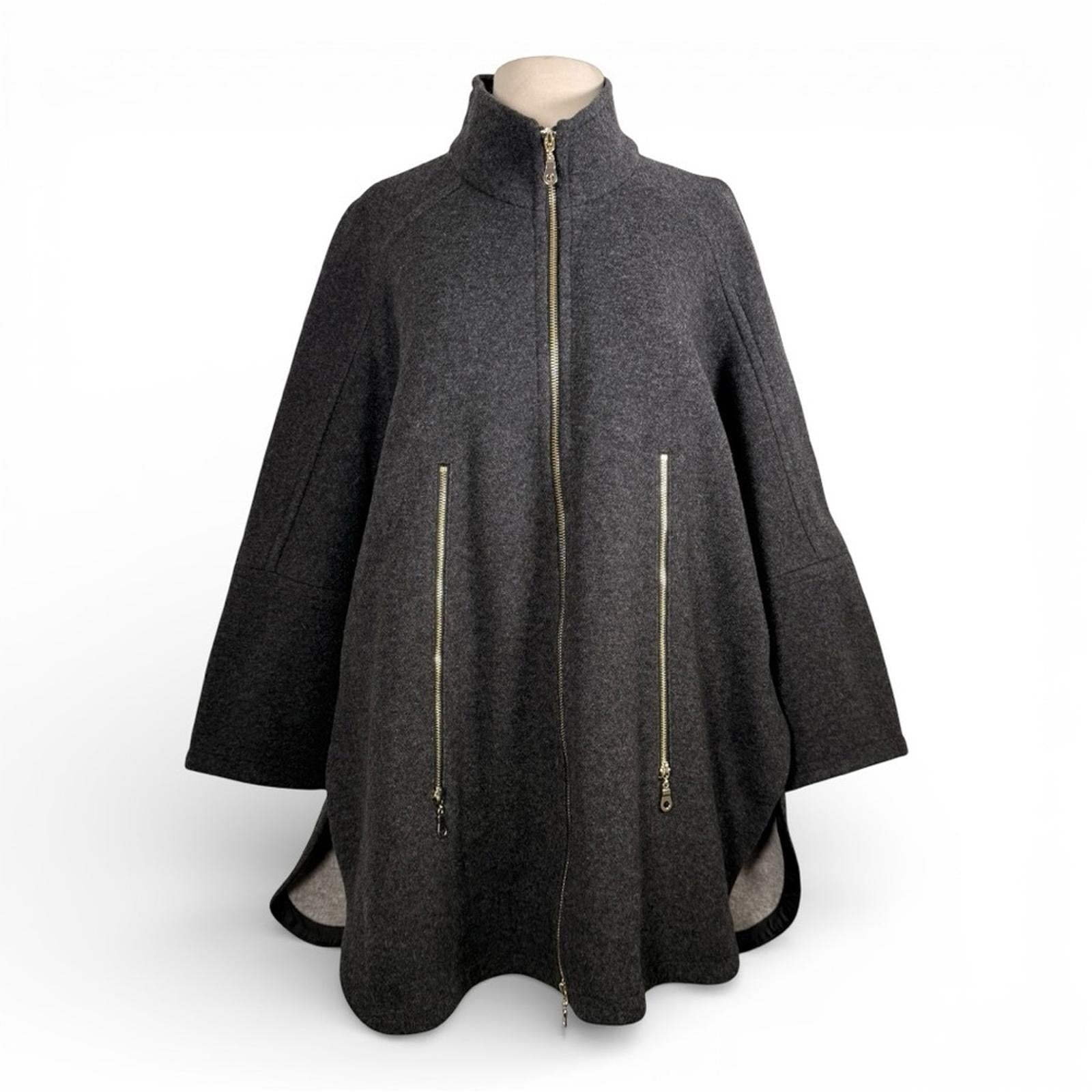 Gerry Weber Edition Wool Blend Cape Poncho Jacket Gray Zip Front Size 38 US 8