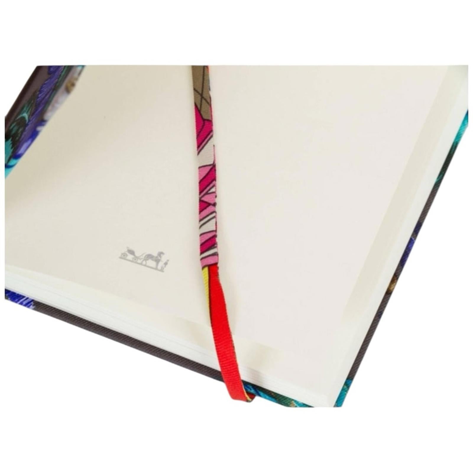 Hermes Brazil Silk Notebook Multicolor Blue Grey Feather Motif New With Box - view 3