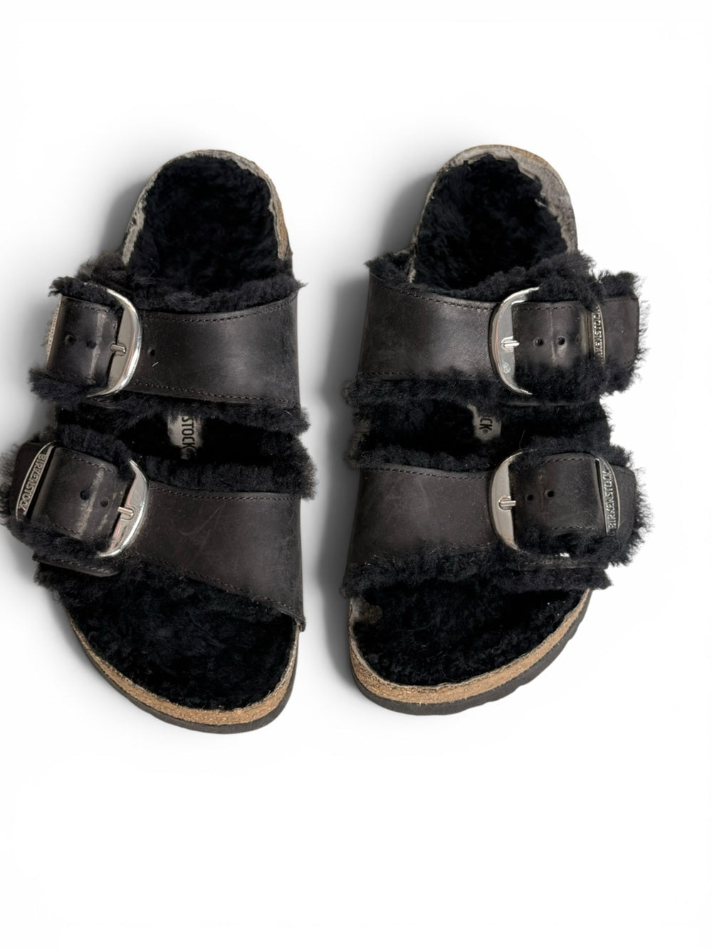 Birkenstock Arizona Big Buckle Shearling Black Sandals 38 US 7.5 Fur Lined Shoes - view 3