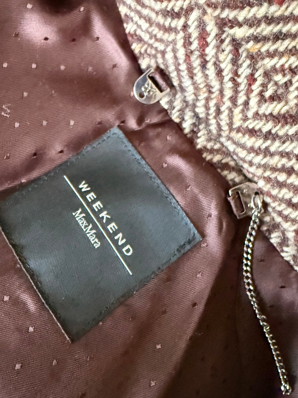 Weekend Max Mara brown herringbone wool coat label