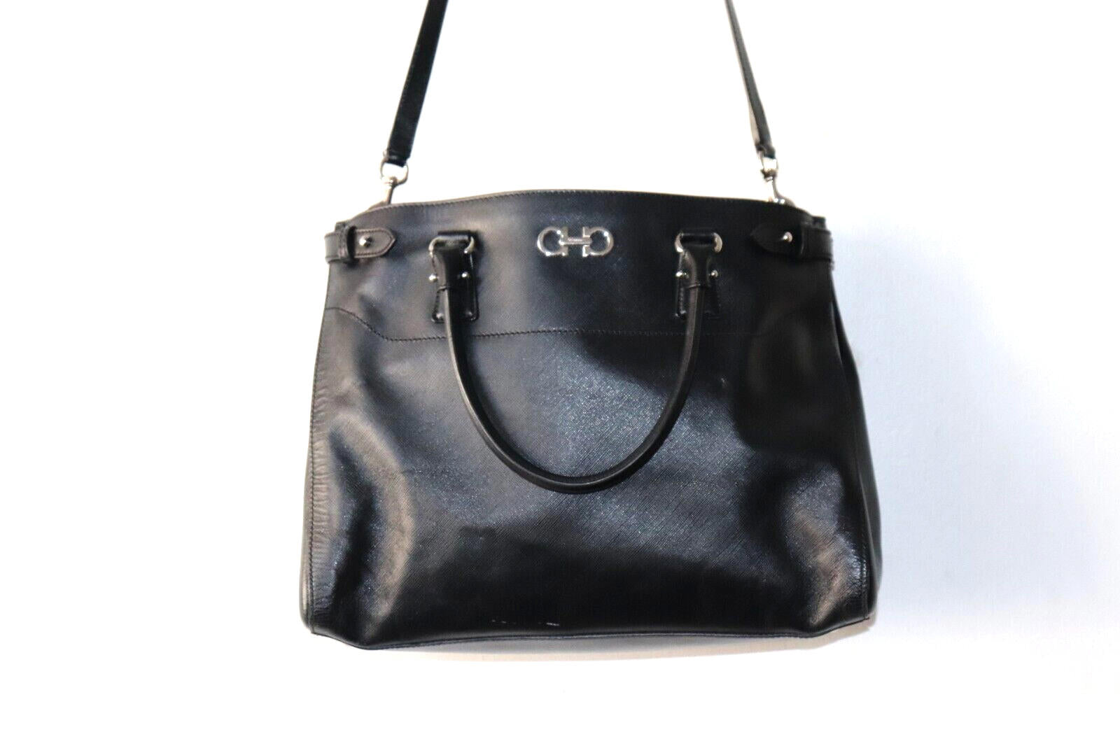 Salvatore Ferragamo Womens Large Black Saffiano Leather Batik Tote Bag Crossbody - view 4