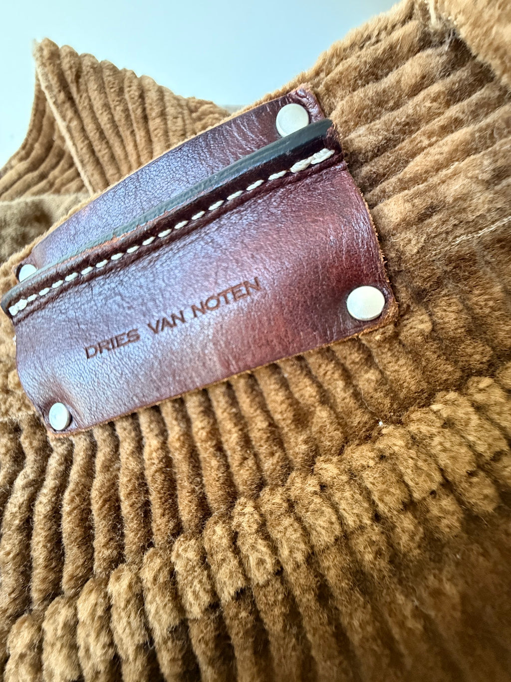 Dries Van Noten tan corduroy trousers label