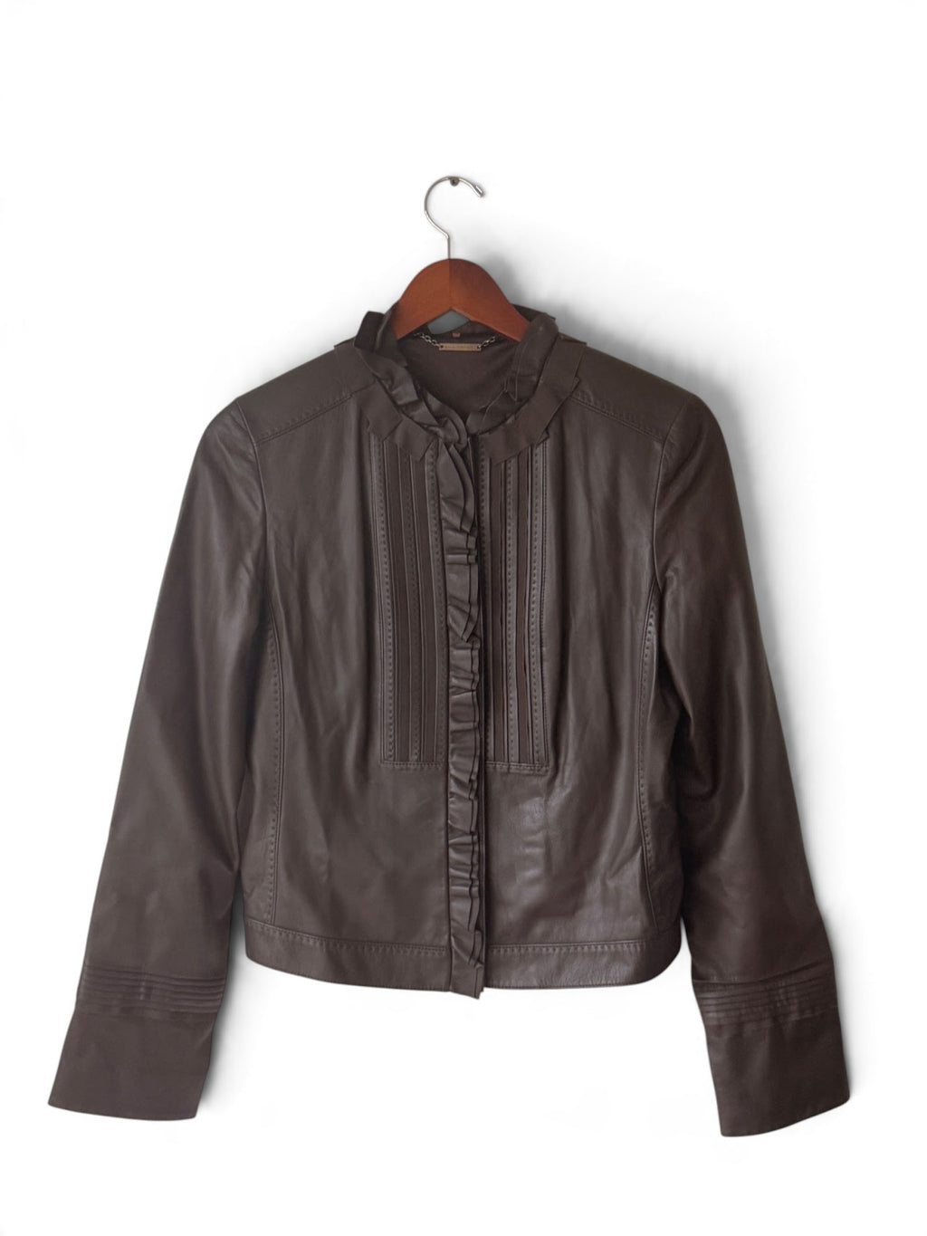 Elie Tahari brown leather jacket photo