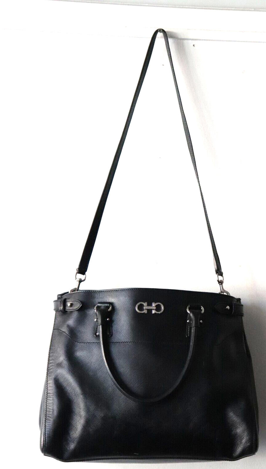 Salvatore Ferragamo Womens Large Black Saffiano Leather Batik Tote Bag Crossbody - view 9