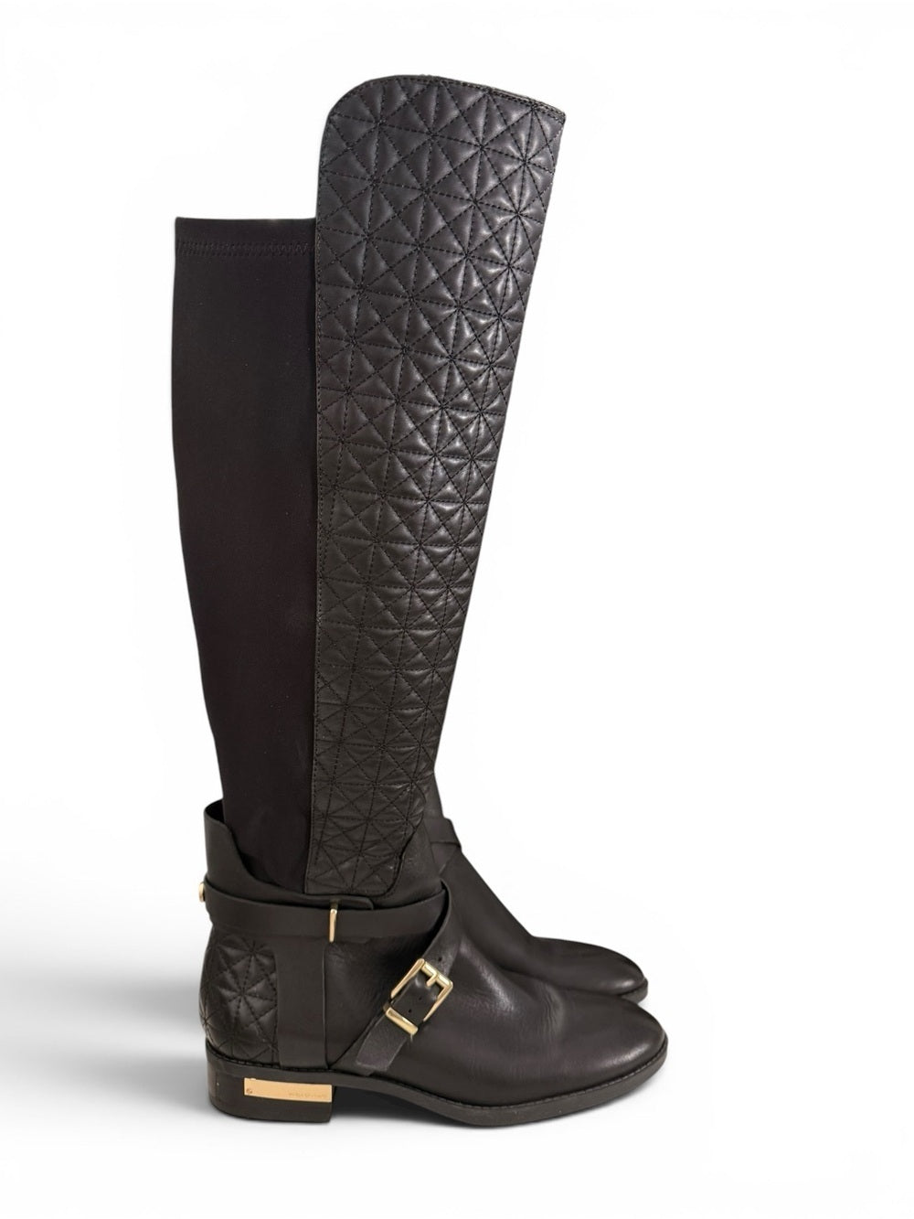 Vince Camuto Patira Over Knee Riding Boots Black Quilted Stretch Women's 8