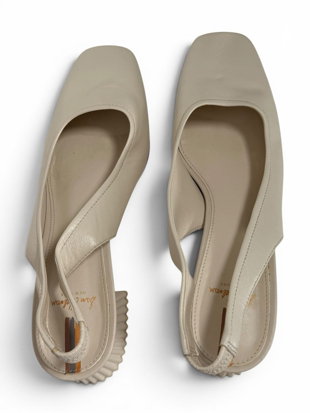 Sam Edelman Leather Slingback Block Heel Pumps Ivory Women 7.5 Square Toe Toren - view 9