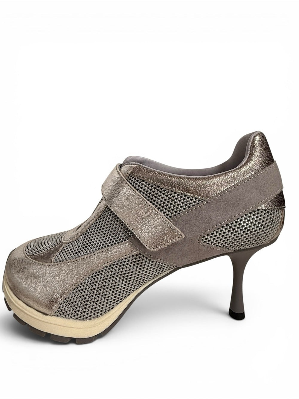 Sneex Metallic Silver Gray Platform Heels Mesh Leather Women's Size 9 Heel NWOT - view 5