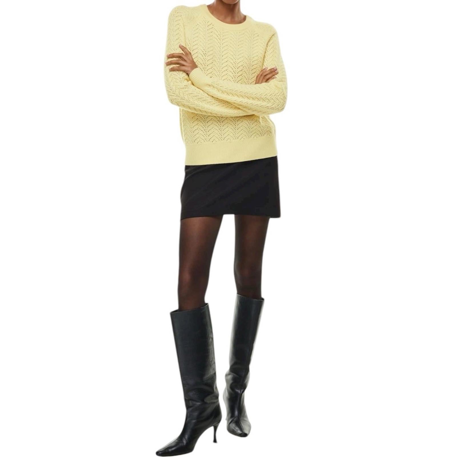 Wilfred Arbor Sweater XS Yellow Merino Wool Cable Knit Crewneck Women’s Aritzia - view 2