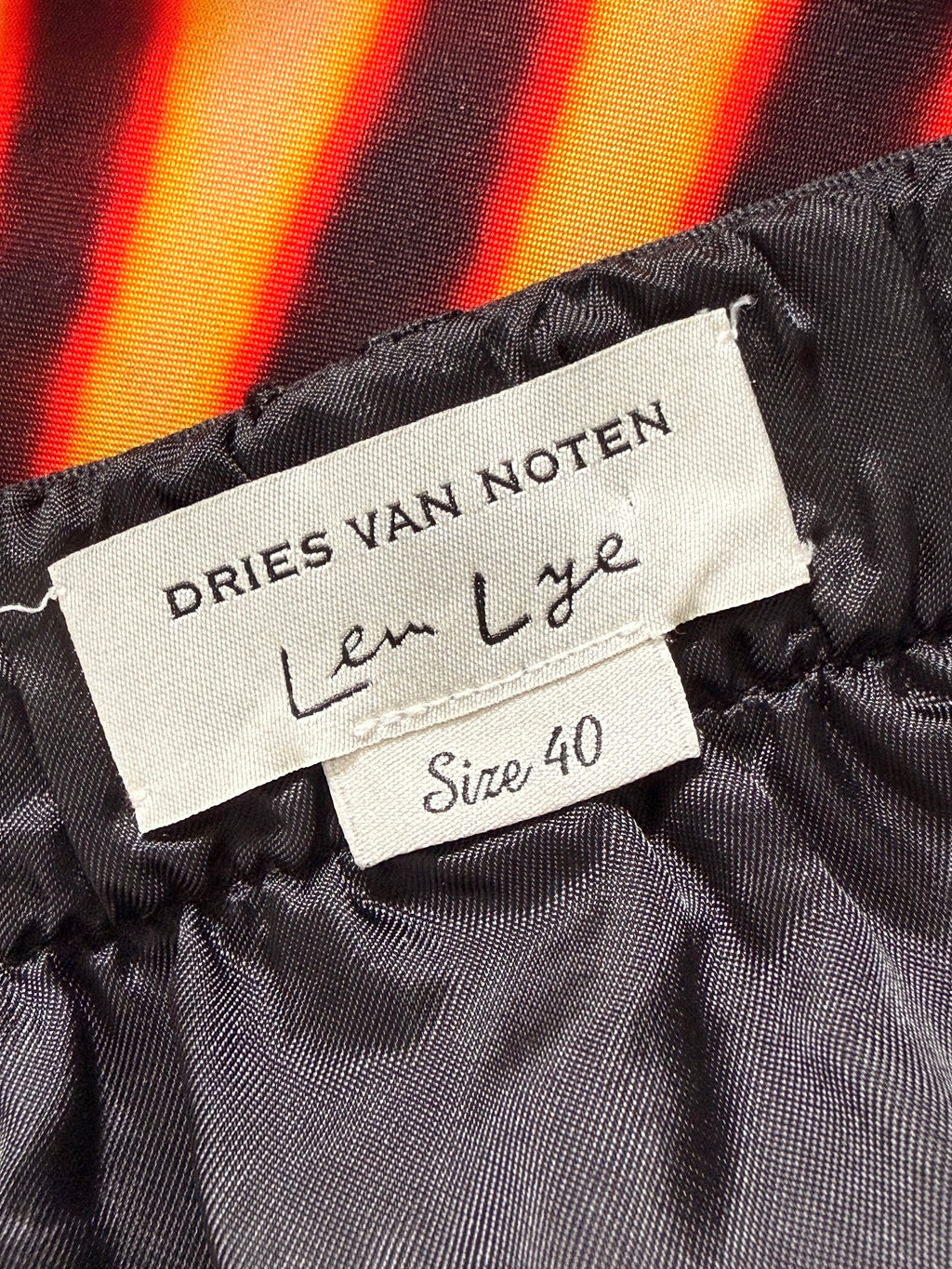 Dries Van Noten Len Lye print skirt label