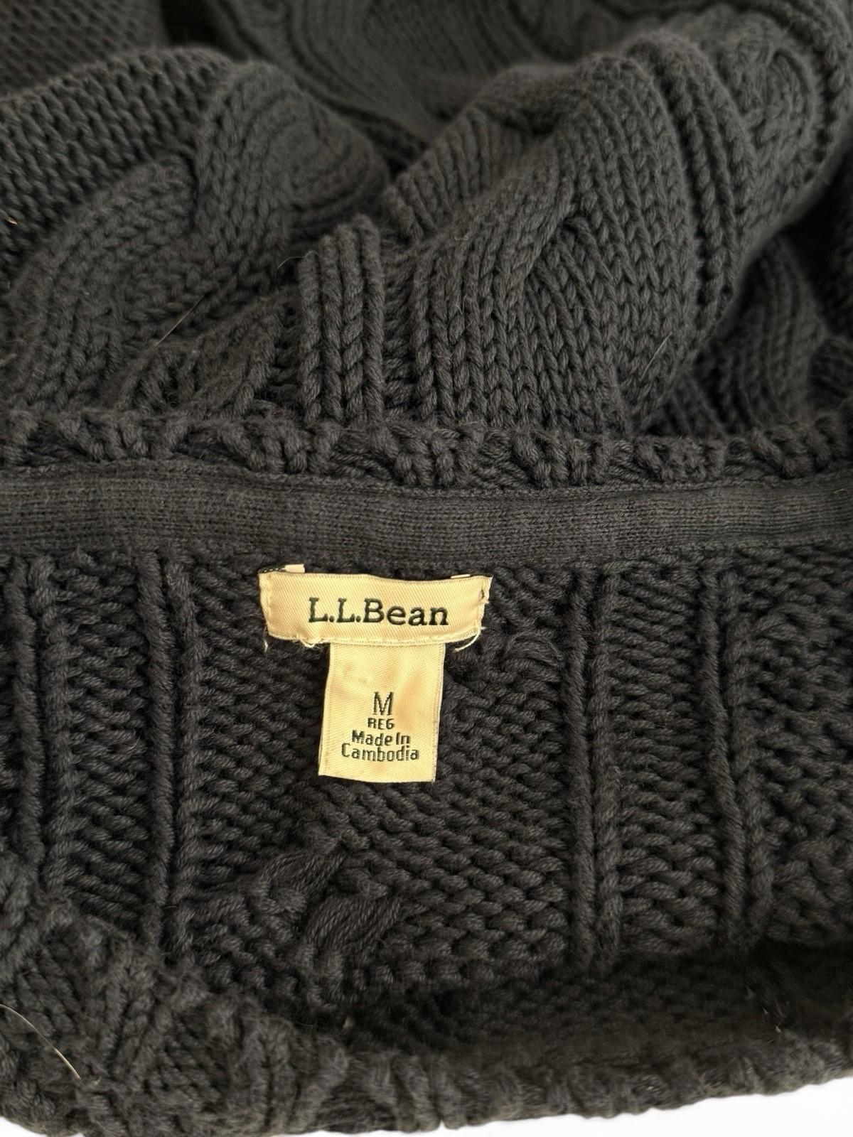 LL Bean Women Medium Cable Knit Crewneck Sweater 100% Cotton Slate Blue Pullover - view 3