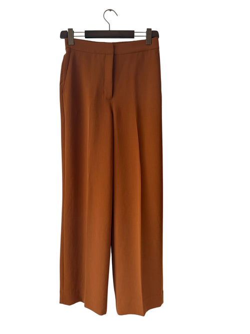 Aritzia Wilfred High Rise Wide Leg Pleated Trousers Cognac Brown Size 8