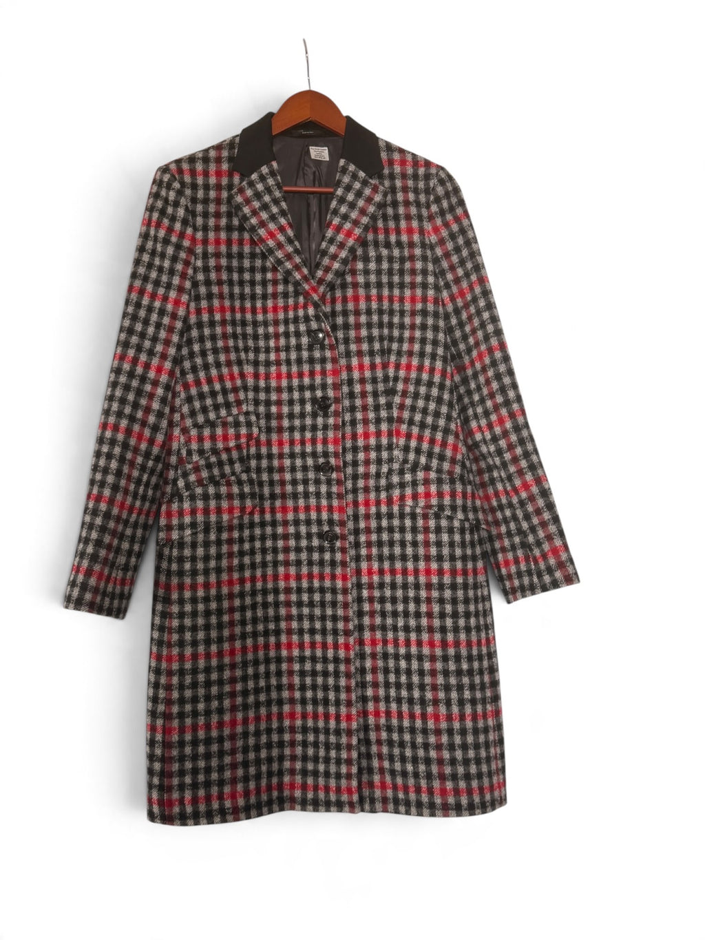 Paul Smith red and grey check virgin wool coat front