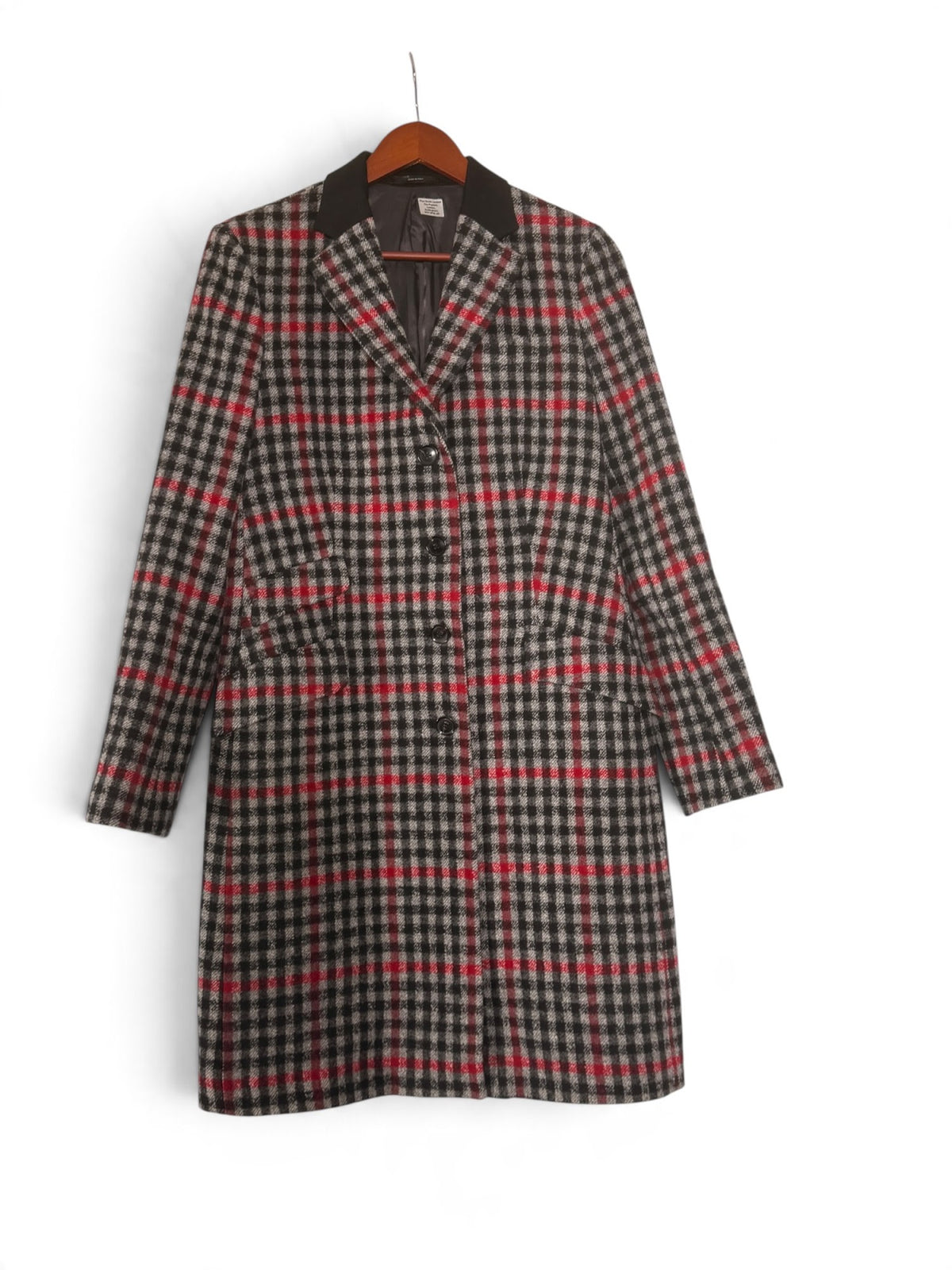 Paul Smith red and grey check virgin wool coat front