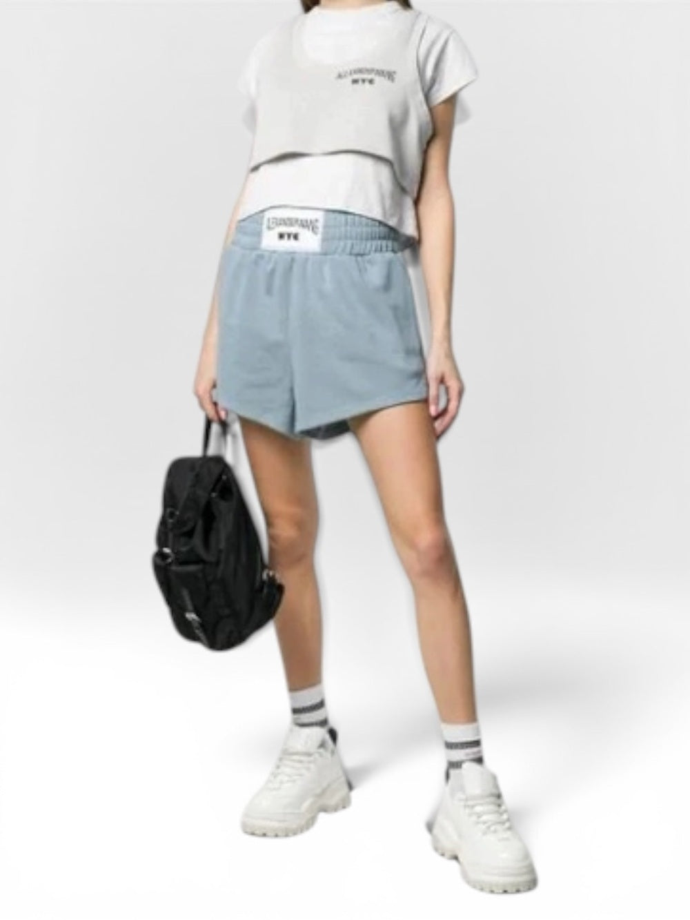 Alexander Wang NYC Terry Boxing Shorts Sea Blue Logo Waist Size Small EU 38 - view 2