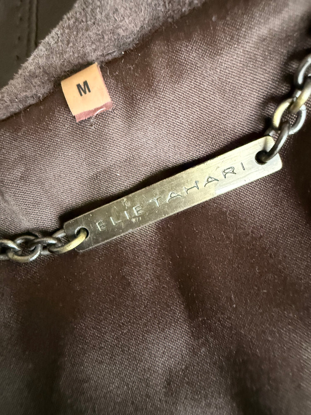 Elie Tahari brown leather jacket label