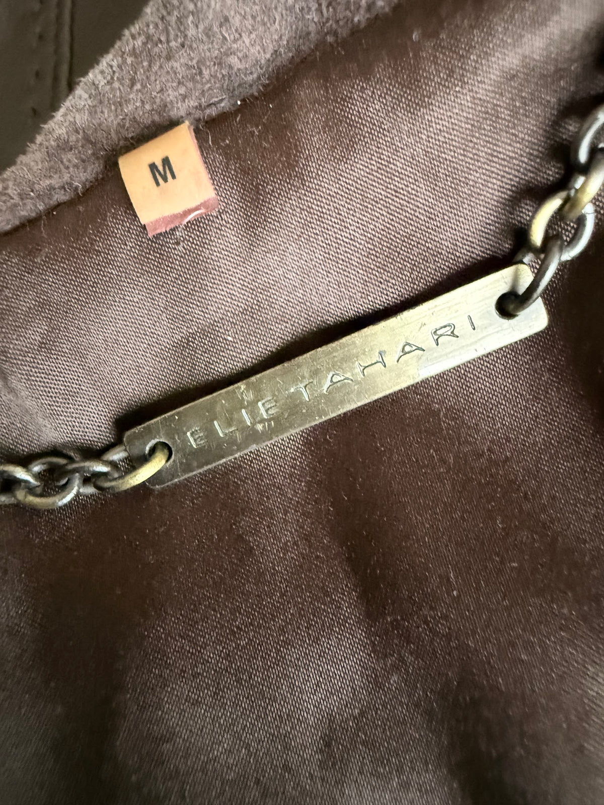 Elie Tahari brown leather jacket label