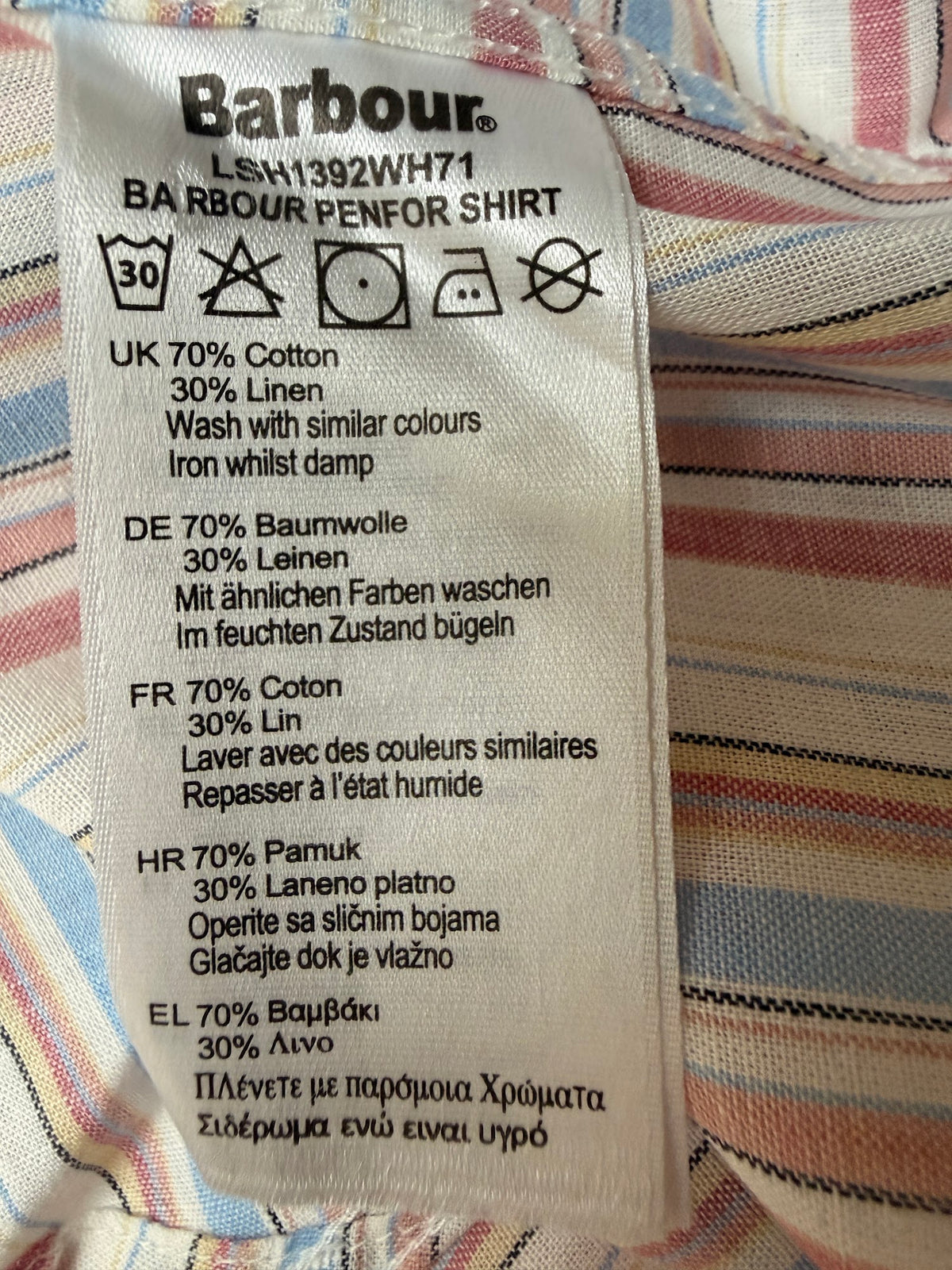Barbour Penfor striped cotton-linen shirt label