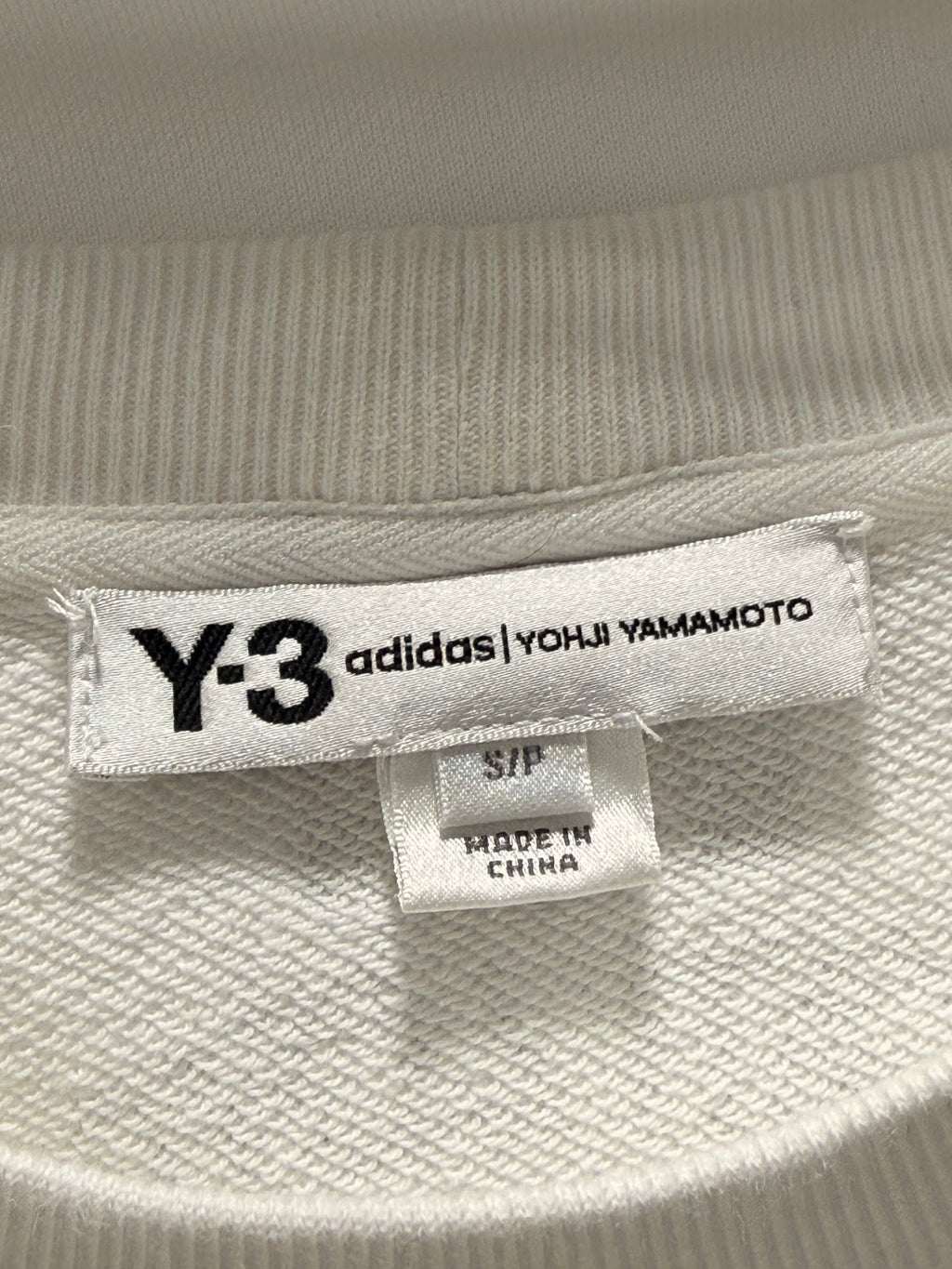 Y-3 Yohji Yamamoto cream cropped sweatshirt label