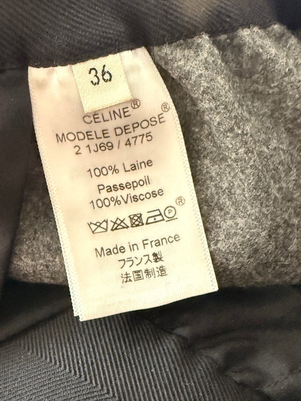 Celine grey and black wool trousers label
